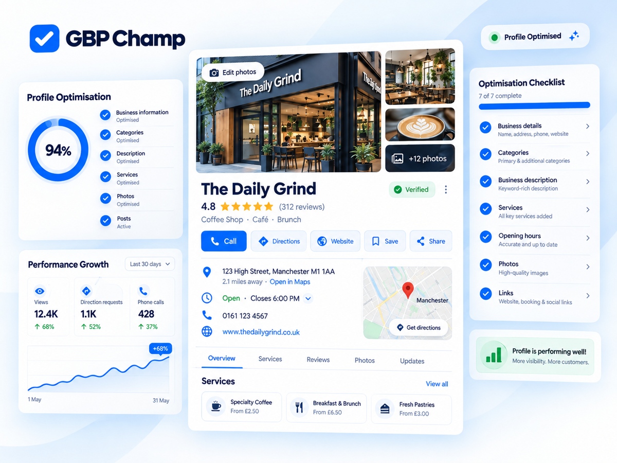 Google Business Profile optimisation dashboard mockup