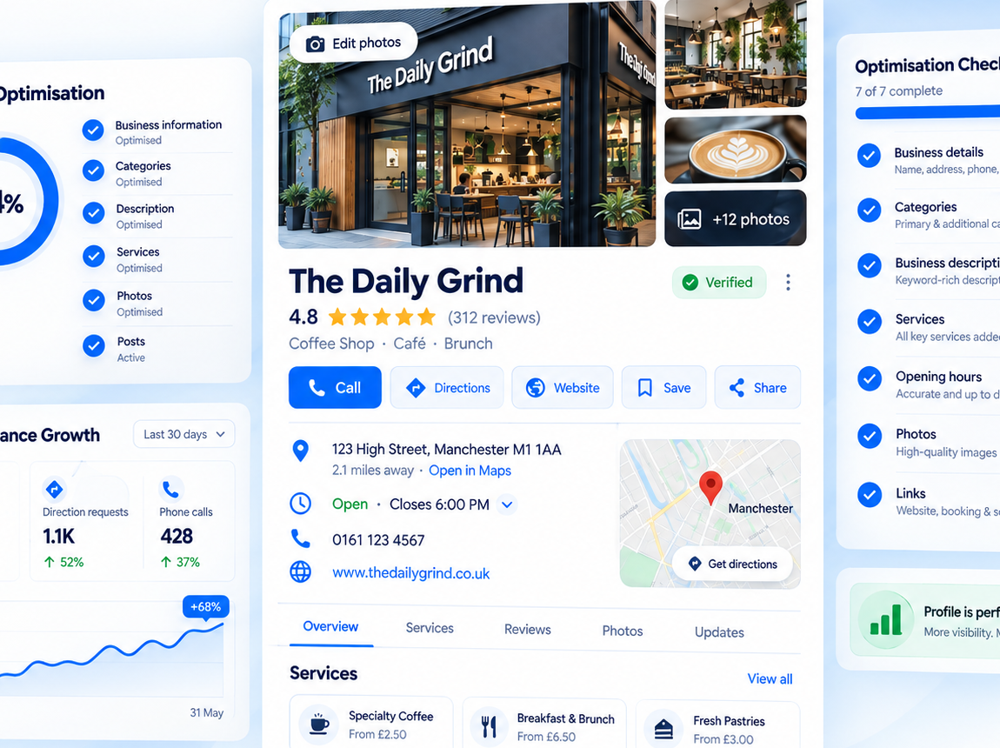 Illustration of a Google Business Profile and local business information